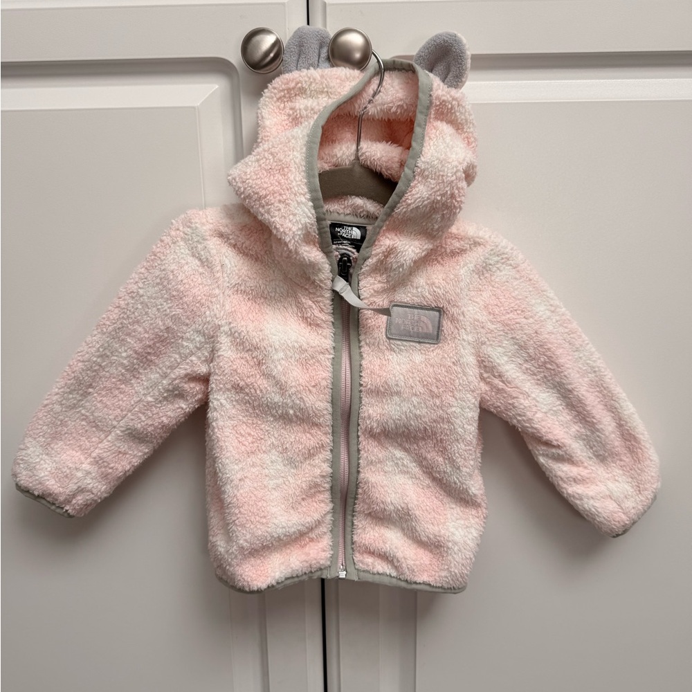 The North Face Infant/Toddler Pink and White Fuzzy Hooded Jacket Campshire Bear